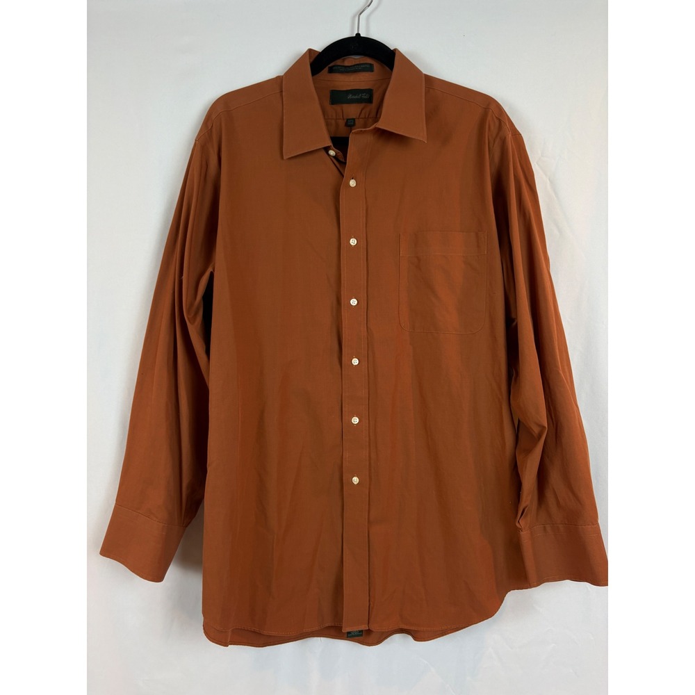 Marshall Field's Mens Burnt Orange 100% Cotton No-Iron Button Down Shirt 17.5 L